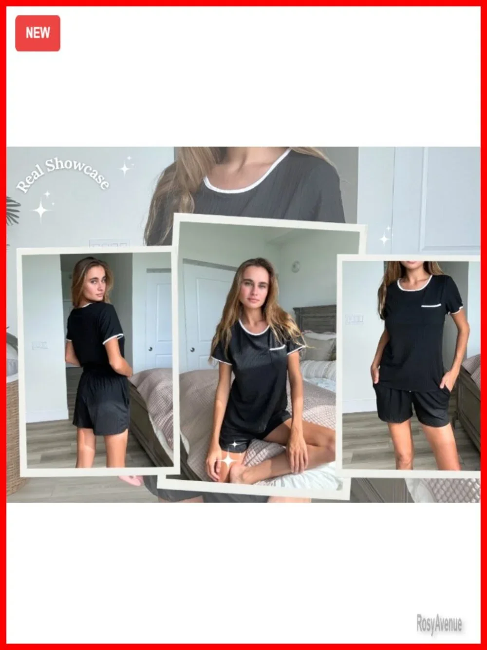 Ribbed Knit Pajama Set Short Sleeve Top and Shorts with Pockets Lounge Sleepwear